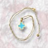 Gold Plated Stainless Steel Turquoise Greek Cross Necklace