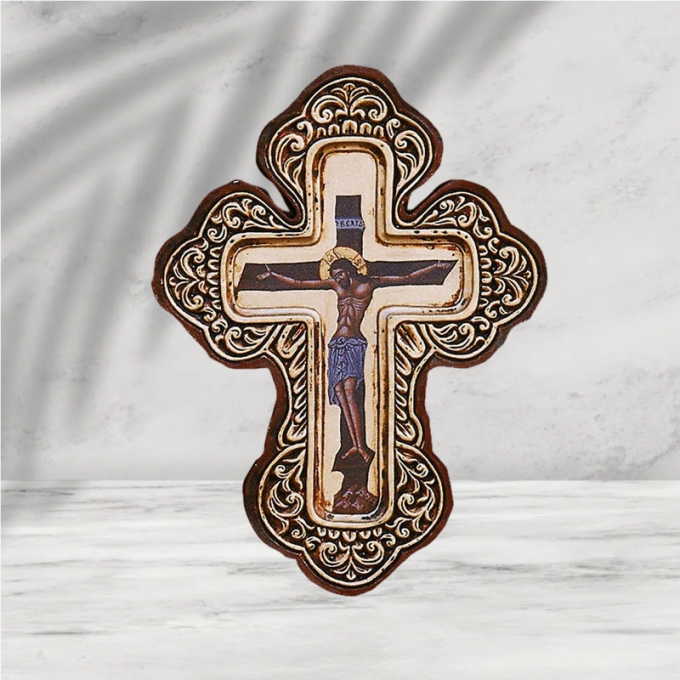 Orthodox Wooden Cross with Crucifix – Detailed Carved Design of Jesus Christ (7.48 x 10.62 in)