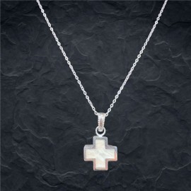 White Greek Cross Necklace (Stainless Steel)