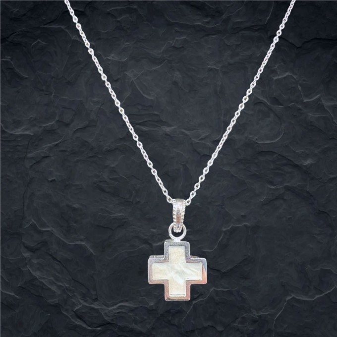 White Greek Cross Necklace (Stainless Steel)