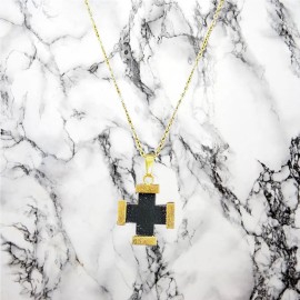Black Greek Cross Necklace (Gold Plated Stainless Steel)