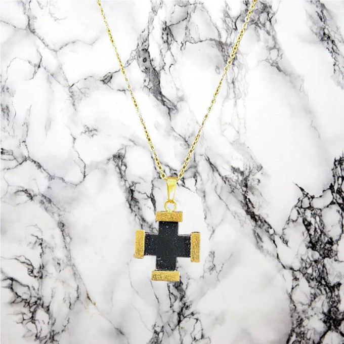 Black Greek Cross Necklace (Gold Plated Stainless Steel)