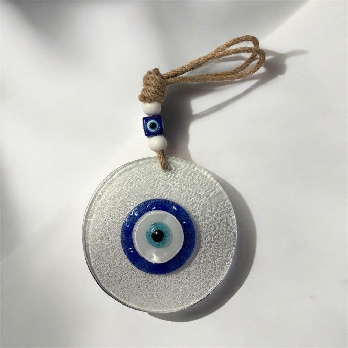 Handcrafted Glass Evil Eye Charm with Rope + Bead