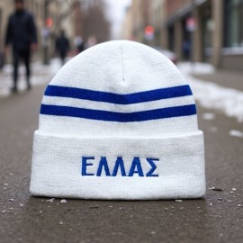 Embroidered ELLAS White Knit Beanie Hat