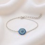 .925 Sterling Silver Rhodium-Plated Bracelet with Blue Opal Evil Eye Disc & White Zircon Accents