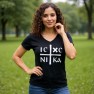 IC XC NIKA Orthodox Cross Black Tee Ladies Cut V Neck