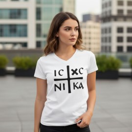 IC XC NIKA Orthodox Cross V-Neck White Tee