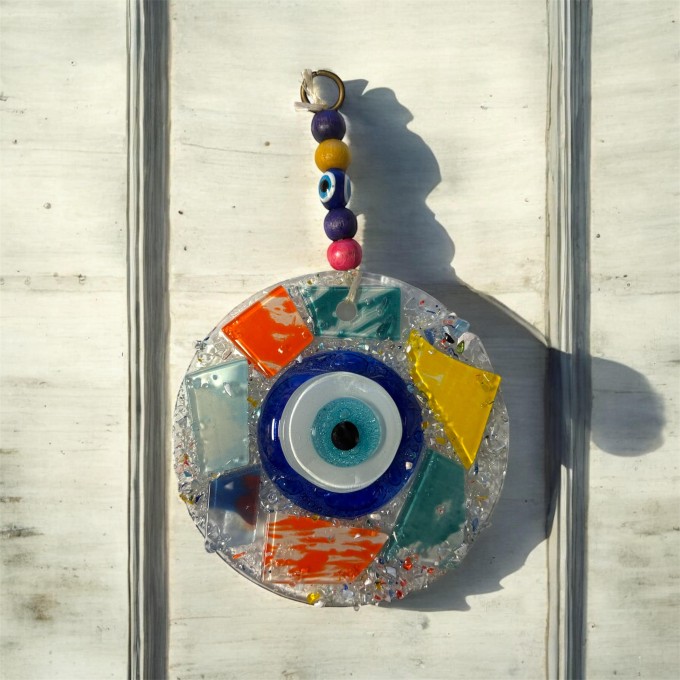 Handcrafted Mosaic Colored Glass Evil Eye Beaded Charm