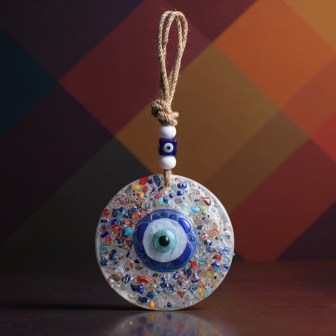 Greek Multicolor Glass Evil Eye Wall Charm - Handcrafted Protection Ornament
