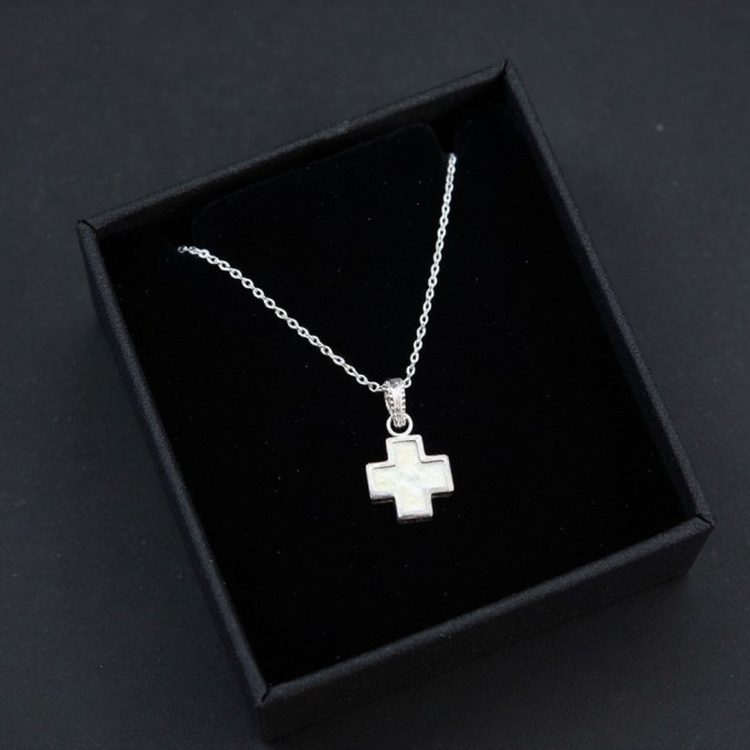 White Greek Cross Necklace (Stainless Steel)