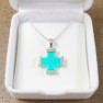 Turquoise Blue Greek Cross Necklace (Stainless Steel)