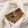Gold-Plated Stainless Steel Dark Blue Greek Cross Necklace