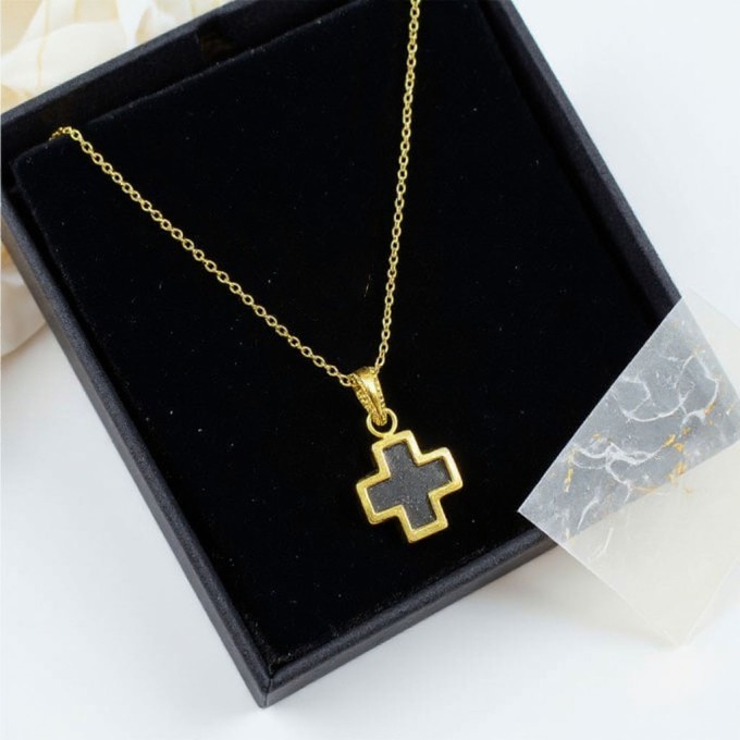Black Greek Cross Necklace (Gold Plated Stainless Steel)