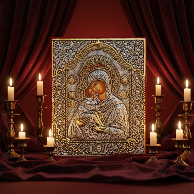 Orthodox Metal Icon of The Mother of God with Christ – Swarovski Crystal Embellished(11.81 x 15.74 in)