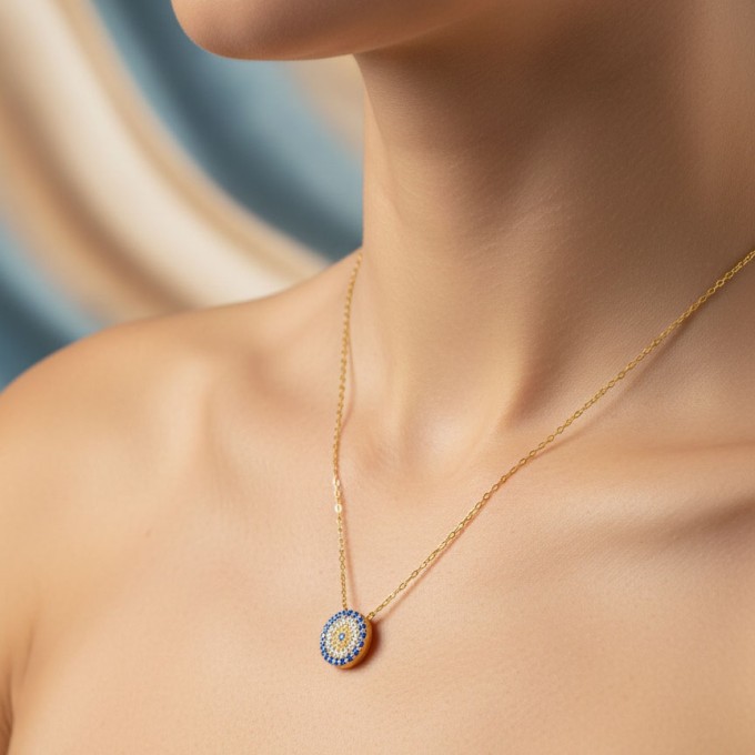 Elegant .925 Silver Gold Dipped Circular Pendant Necklace